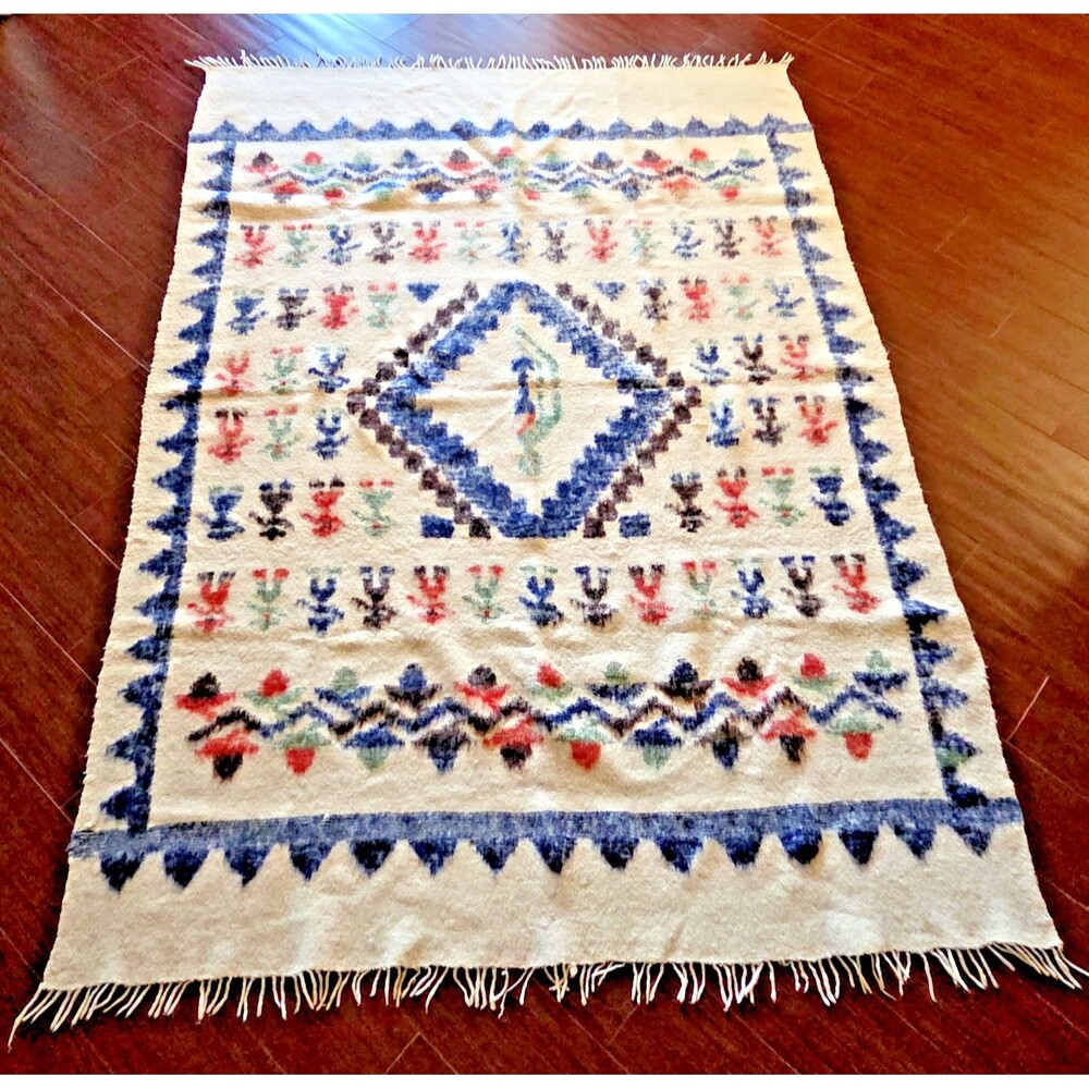 Hand Woven Wool Blanket 56 x 79 Guatemalan Mayan Momostenango Folk Art CHAMARO